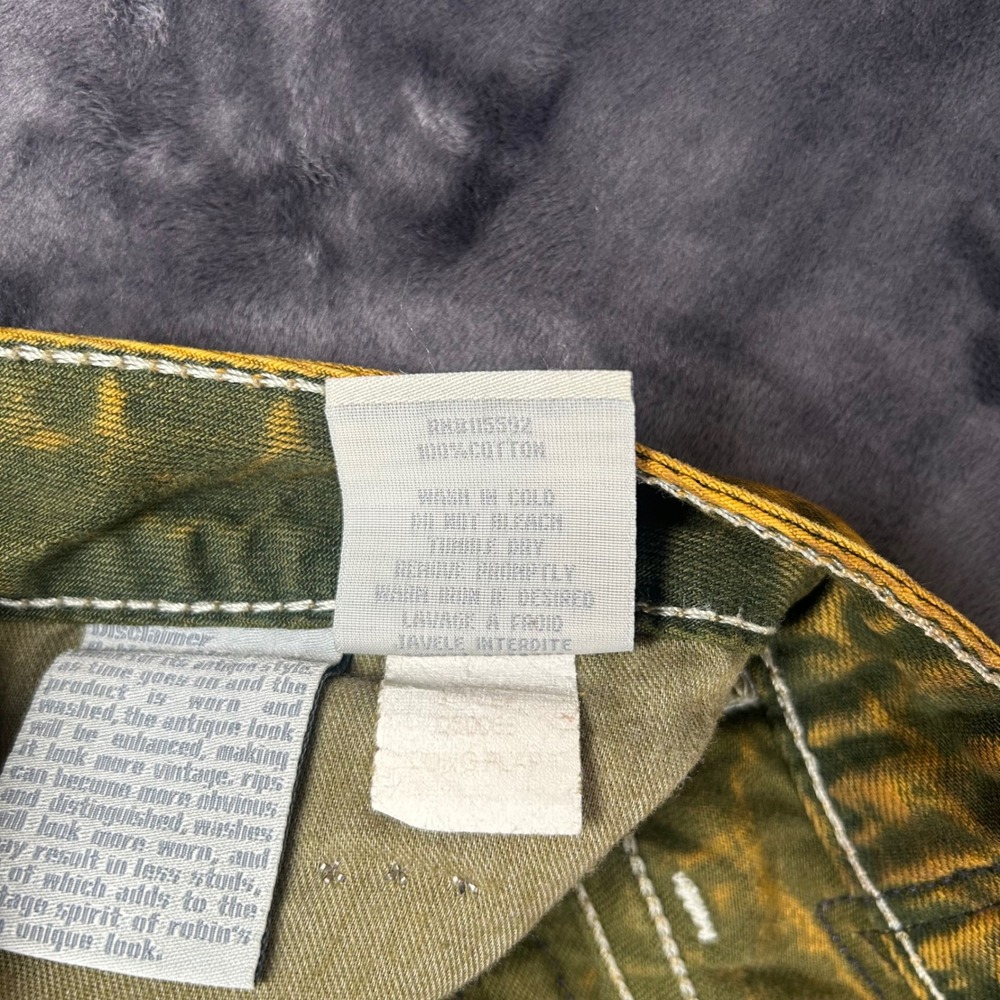 Robin's Jean Denim Jeans Mens 40 Yellow Acid Wash Studded Wing Distressed - Picture 4 of 14